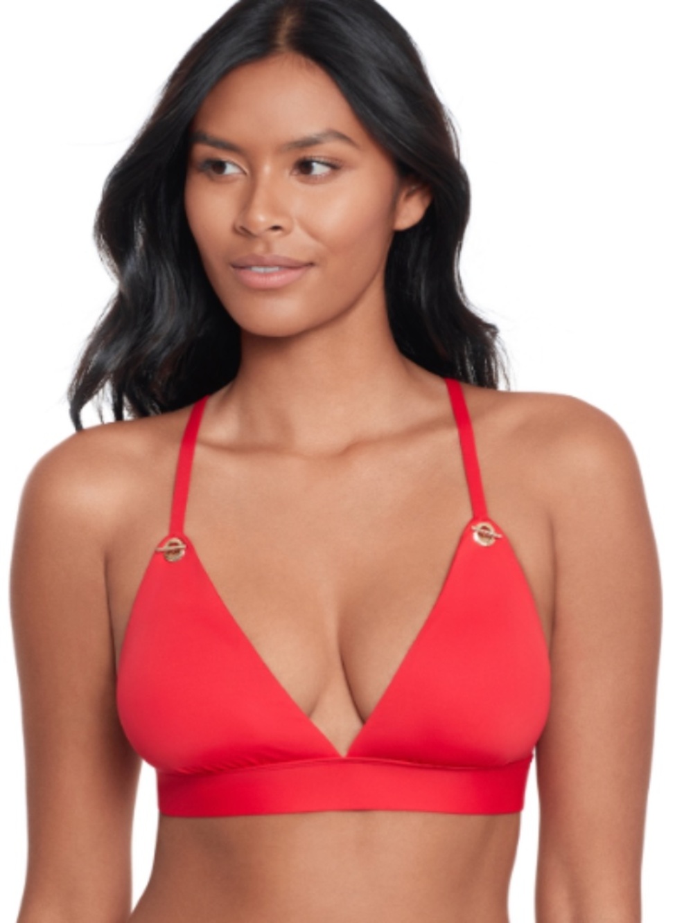 Lauren Ralph Lauren Women's Toggle V-Neck Bikini Top Swim Red Size 14 7485